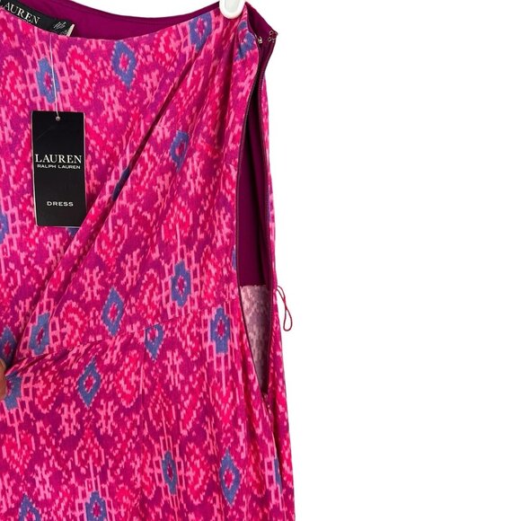 LAUREN Ralph Lauren Women Ruffle Dress Sz 10 Fuchsia Multi Geo High Low Hem NWT - Picture 7 of 14